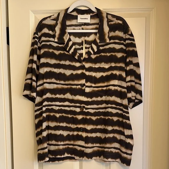 Nanushka Brown Tie-Dye Stripe Short Sleeve Shirt - Picture 6 of 11